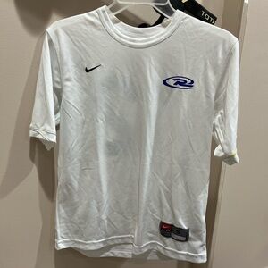 Nike White and Blue womens soccer jersey